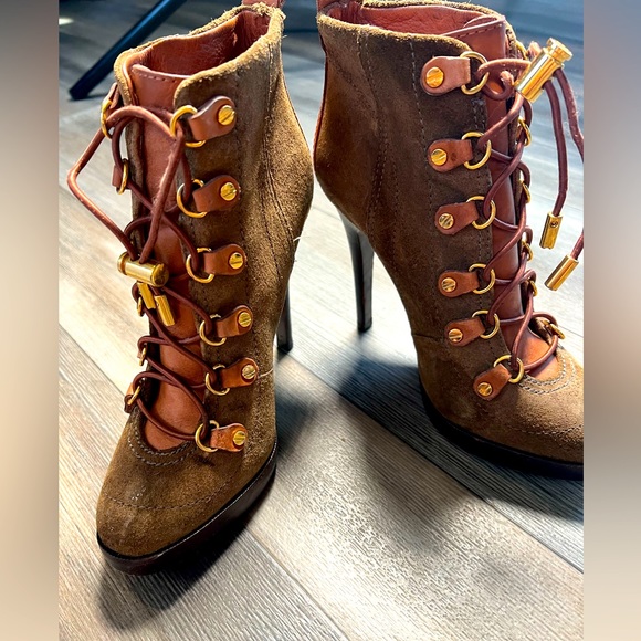 Tory Burch Halima Lace Up Suede/Leather Boots- 7 1/2M - Picture 1 of 10